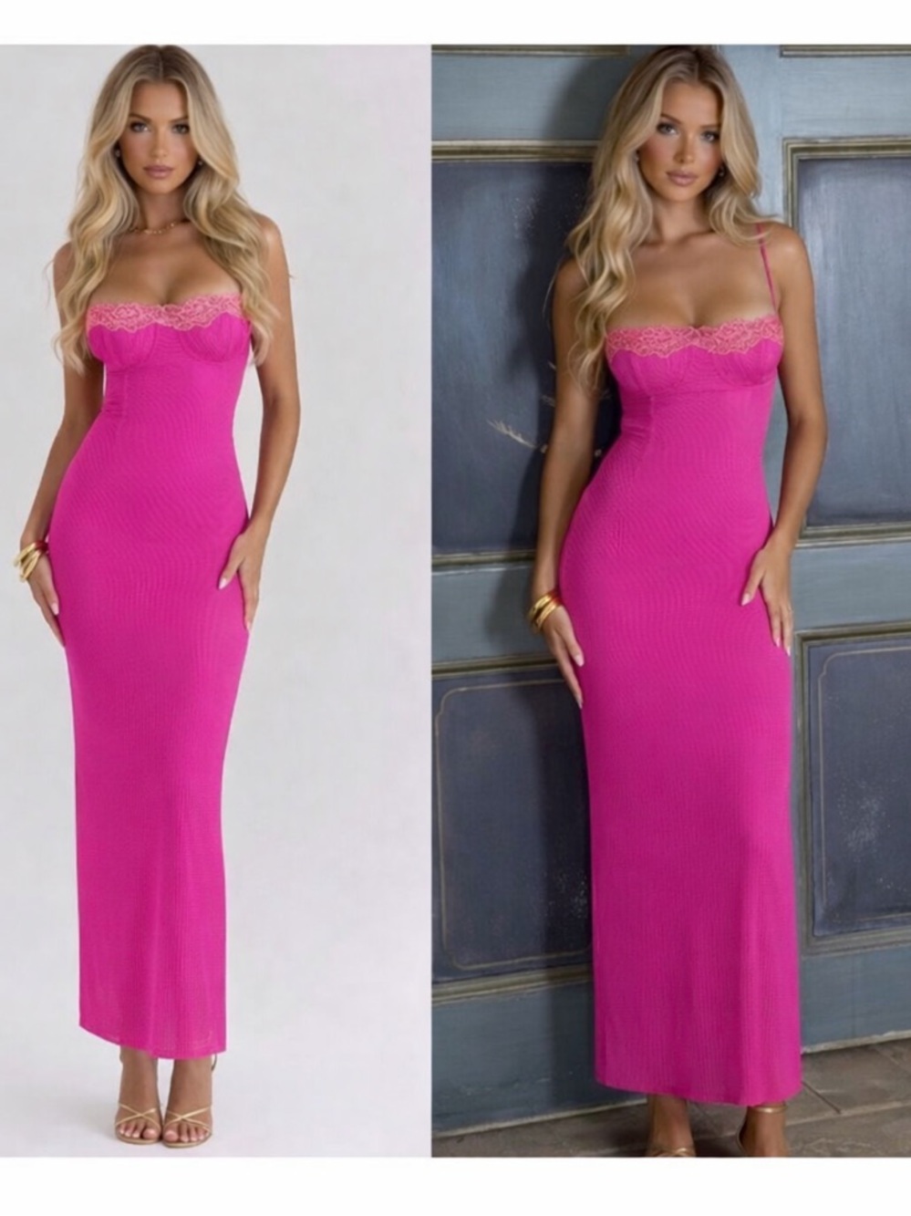 HOUSE OF CB 'Aiza' Raspberry Lace Trimmed Maxi Dress /Size S-US 4-6 $255